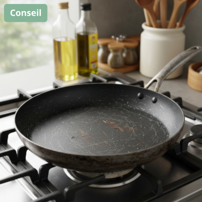 poêle avec revêtement antiadhésif écaillé