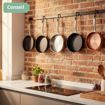mur en brique série de poêles différents matériaux accrochées