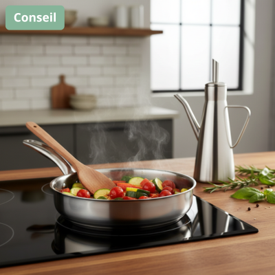 poêle inox sur induction cuisson légumes