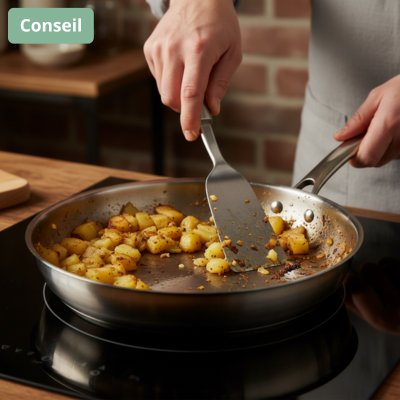 cuisson pommes de terre sautées qui accrochent dans poêle inox
