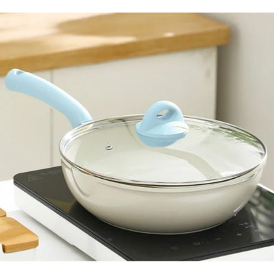poele en ceramique pour induction couvercle bleu