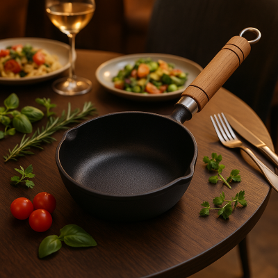 POELE EN FONTE NATURELLE 13 CM - IDEALE POUR CUISSON INDIVIDUELLE SAINE