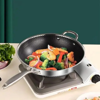 POELE INOX NID D'ABEILLE - cuisson sans revêtemnt, compatible induction