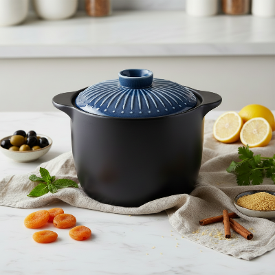 Cocotte céramique 6L bleue sans étiquette