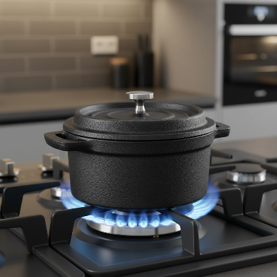 Cocotte en fonte mini sur plaque de cuisson