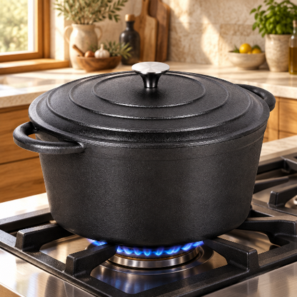 Cocotte en fonte noire sur gaz