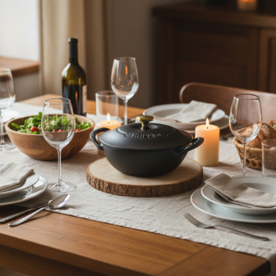 cocotte_en_fonte_sur_table en bois_dressee