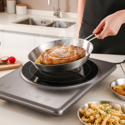 Cuisson viande a la poele inox 18 10 antiadesive sur plaque induction