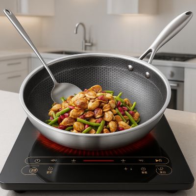 POELE INOX NID D'ABEILLE - CUISSON SAINE ET SANS REVÊTEMENT