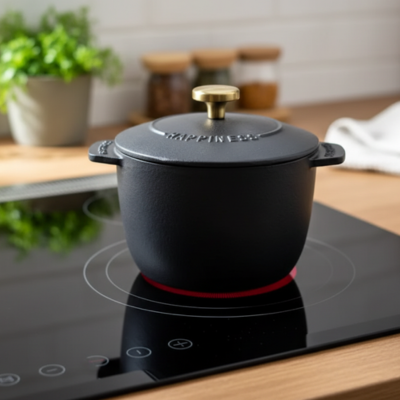 petite cocotte en fonte sur plaque induction