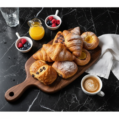 Planche à pain avec viennoiseries