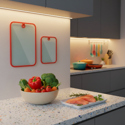 deux planches à découper en verre trempé accrochées au mur