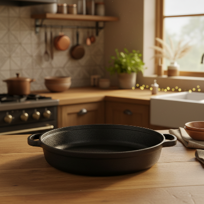 poele fonte special four sur plan travail bois cuisine rustique