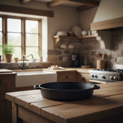 Poele fonte spcecial four  dans jolie cuisine rustique