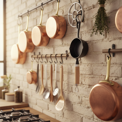 mini poêle en fonte 10 cm manche fonte - accrochée en cuisine