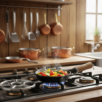 mini poêle en fonte 10 cm manche bois - cuisson légumes sur gaz