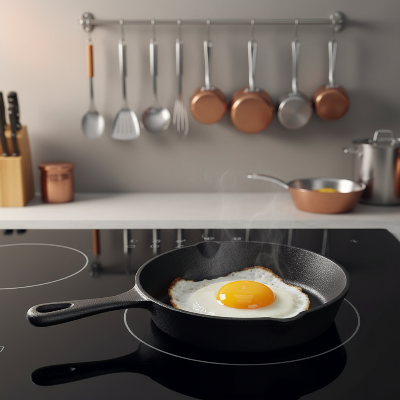 mini poêle en fonte 10 cm manche fonte - cuisson œuf sur induction