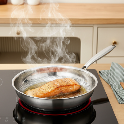 Poêle inox induction - cuisson saumon