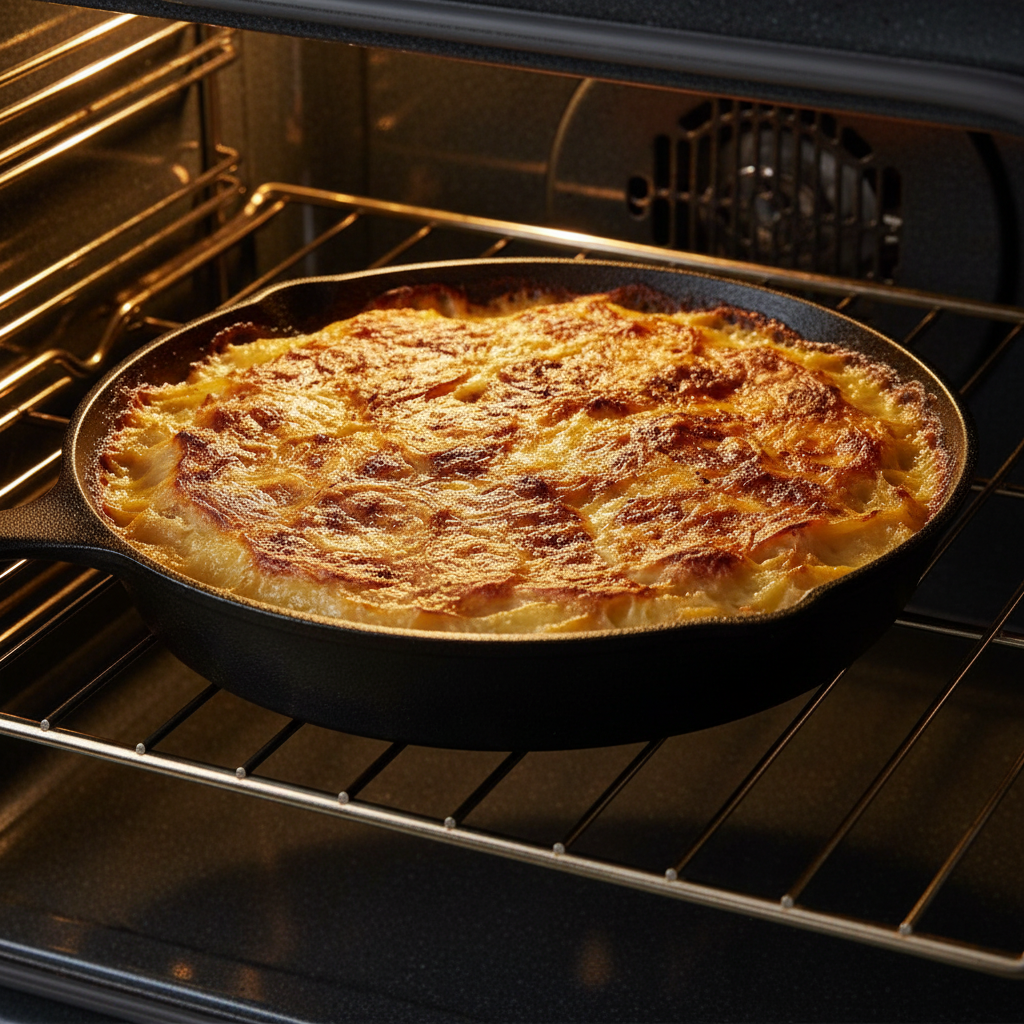 Poêle en fonte 30 cm au four avec gratin doré