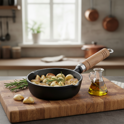 Poele en fonte naturelle 13 cm ail roti rustique