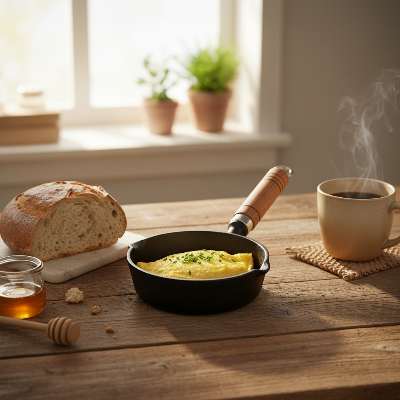 Poele en fonte naturelle 13 cm omelette petit dejeuner rustique