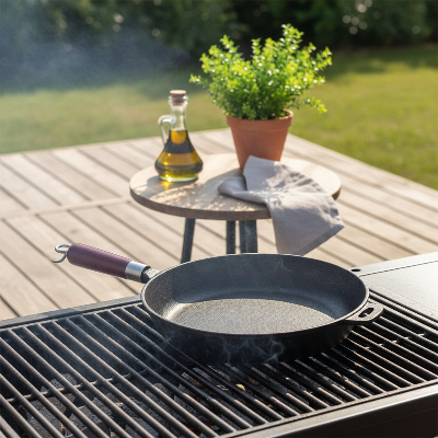 Poele fonte  sur barbecue