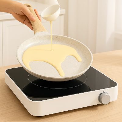 poele_a_crepe_pour_induction_manche_en_bois_ergonomique sur plaque induction crepe qui coule