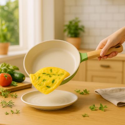 poele_ceramique_antiadhesive omelette qui glisse dans assiette