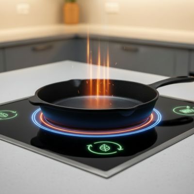 poele en fonte naturelle sur plaque induction cuisson energetique et durable