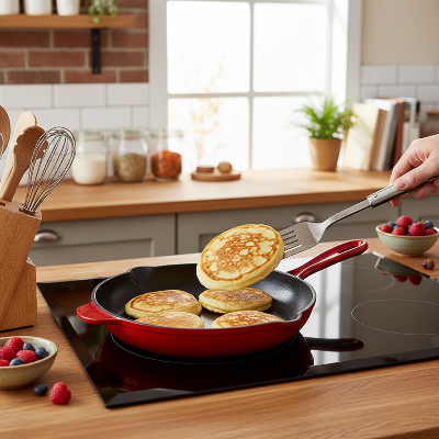 Poêle fonte induction cuisson pancakes sur induction