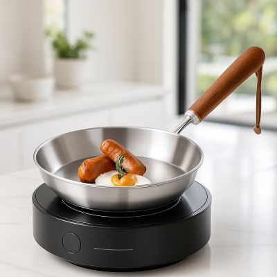 poele inox 18 10 sur feu gaz cuisson saucisse oeuf