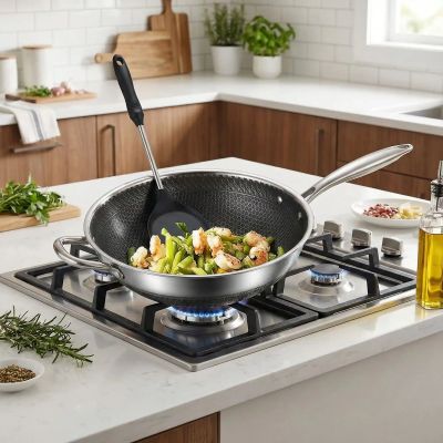 poele inox fond nid d abeille cuisson legume sur gaziniere 