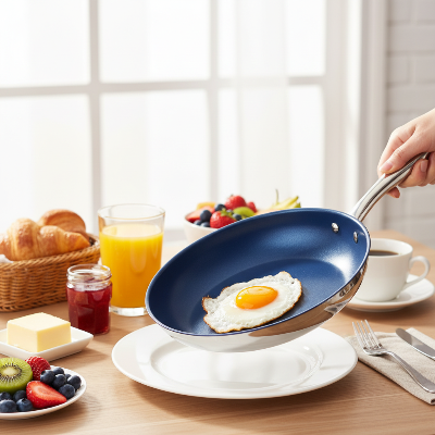 Poêle inox induction couvercle verre trempé cuisson oeuf au plat petit-déjeuner