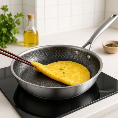 POELE INOX NID D'ABEILLE - CUISSON SAINE ET SANS REVÊTEMENT