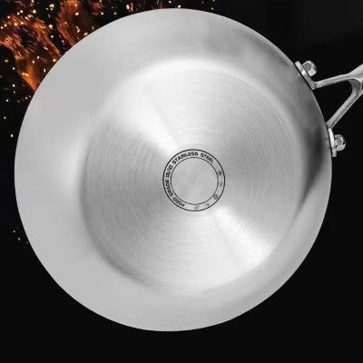 zoom sur poele inox 18 10 on voit bien le fond de la poele