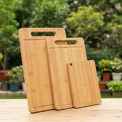 set de planches à découper en bambou dans décor vert