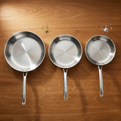 Vue aérienne 3 tailles poele inox 18 10